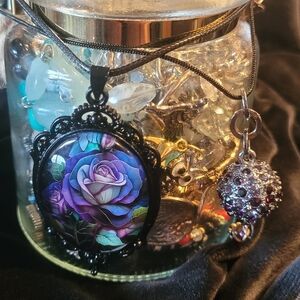 Floral Purple Rose Pendant Necklace